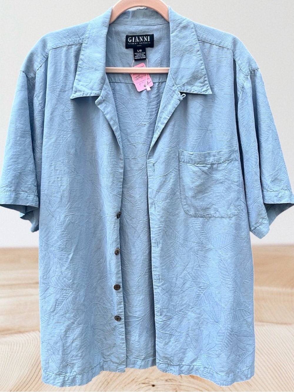 Ganni Light Blue Textured Silk Button Shirt